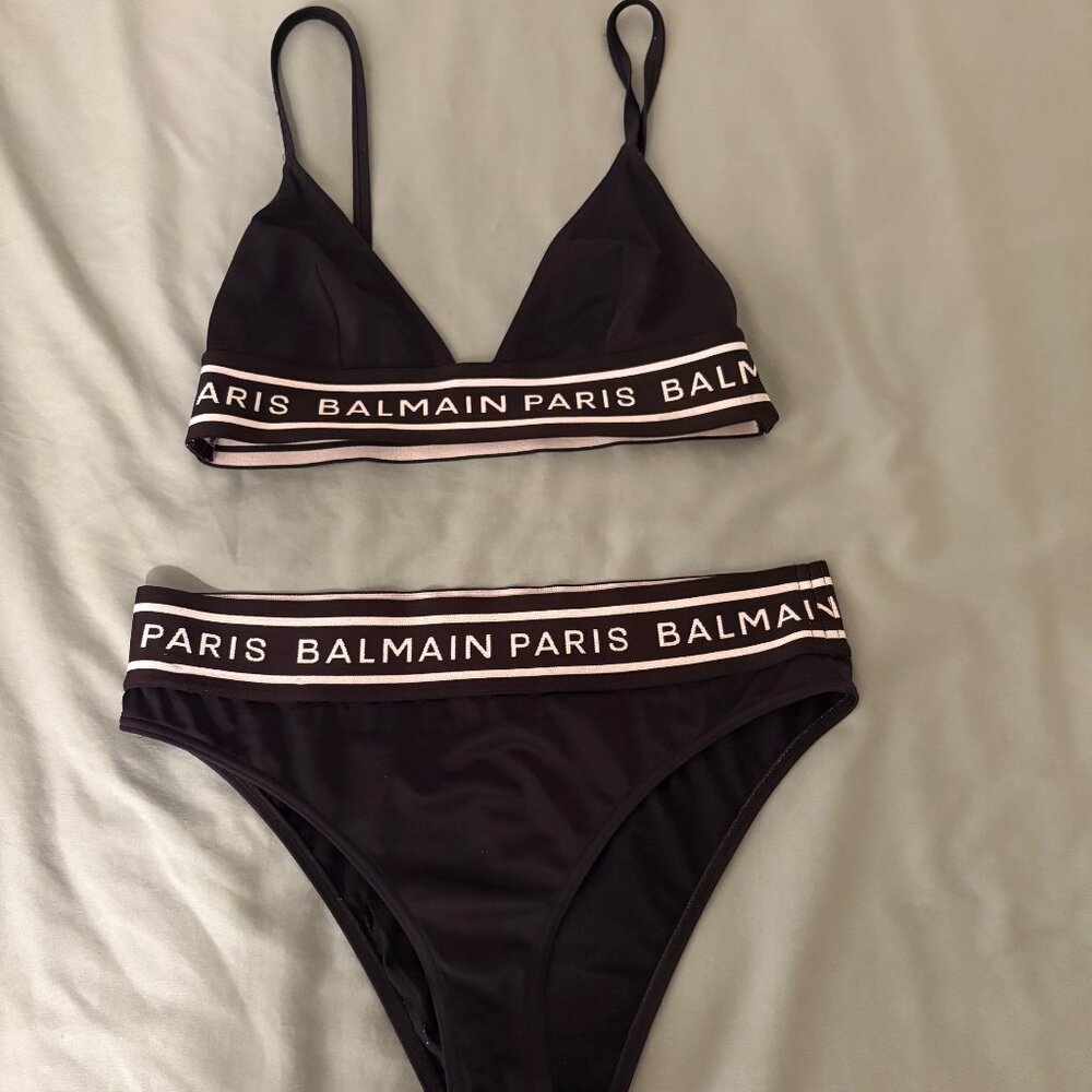 Balmain bikini with logo printed on the waistband.